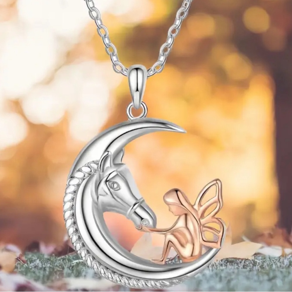 Exquisite And Stylish Horse And Angel Moon Pendant Necklace, Perfect
